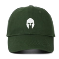 Close-up of white spartan helmet embroidery on dark green cotton baseball cap - Army Green / Adjustable