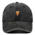 Vintage washed dark grey cotton baseball cap with pizza heart embroidery and curved brim - One Size / Black