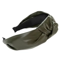 Detailed view of the olive green PU leather headband with a stylish knotted design - Olive Green