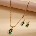 Set collana e orecchini retrò con cristallo verde taglio smeraldo placcato oro - Collana-Verde (Set da 2 Pezzi)