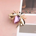 Exquisite gold honeybee insect brooch with a vibrant purple teardrop gemstone and crystals - Purple