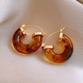 Elegant amber resin hoop earrings with gold-tone metal studs on silk fabric - 8# Coffee (925 Sterling Silver Earring Post)