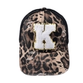 Leopard print mesh baseball cap with embroidered letter K and vintage distressed brim - Letter K (Black Leopard)