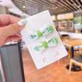 Cute green lace embroidered floral hair clips for girls set of two on a display card - Green