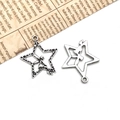 Antique silver star pendant with fairy cutout design for DIY jewelry and necklaces - Hollow Angel Star-21x29mm-1.7g-3754