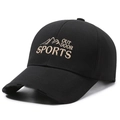 Casquette de baseball noire à long bord avec broderie Outdoor Sports et visière usée - Bord Standard Noir (Broderie Or)