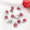 Pink rhinestone silver alloy birthstone pendants for DIY jewelry making - Antique Silver October - Rose Red