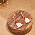Christmas tree earrings in white enamel and gold finish on a wooden base - White Star Christmas Tree Style (E00894G)