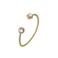 Detail of adjustable gold bangle with zircon studs and beaded texture edges - Double White Zirconia