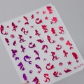 Holographic mermaid and seashell nail art stickers M-179 in laser red and purple finish - Mermaid Sea Theme Style (M-179)