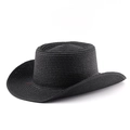 Black woven straw jazz hat with flat top and subtle red stitching detail on the brim - M (56-58cm) / Black