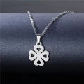Elegant silver four-leaf clover necklace with heart-shaped petals in stainless steel - Heart Four-leaf Clover