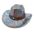 Rainbow snakeskin cowboy hat with turquoise western band on a clean white background - M(56-58cm) / Black