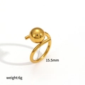 18K gold plated hollow chain ring with spherical bead detail and 15.5mm inner diameter - Single Ball and Bar Open Ring (TR4449)