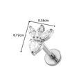 Silver titanium threadless labret stud with fish and bow-shaped zircon stones - Crown Paw Print Style (T2542-6#) / Silver