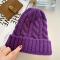 Macro shot of purple cable knit texture on a thick winter beanie with stylish props - M (56-58cm) / Purple
