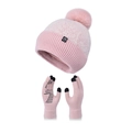 Set berretto rosa lavorato a maglia con pompon e guanti touch coordinati da donna - Rosa