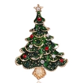 Green enamel Christmas tree brooch with colorful rhinestones in golden finish - BC18Y0946-Gold Green Enamel Star Christmas Tree