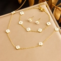 Elegant gold chain jewelry set featuring white shell flower necklace, bracelet, and earrings - Small White Flower Style (N2813 B1390)