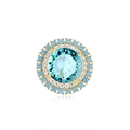 Macro detail of a round S925 silver earring with light blue stone and turquoise beads - Single Gold-Blue+Turquoise