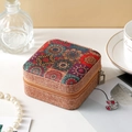 Portable square travel jewelry box with bohemian floral patchwork and gold zipper - 9-Grid Pattern