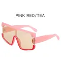 Oversized eendelige zonnebril met roze rood montuur en theekleurige lenzen en goud - Roze Frame Licht Thee Lenzen