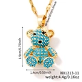 Golden bear necklace with light blue stones inlay and flat chain variant - Gold / Lake Blue Zirconia