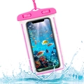 Pink waterproof phone pouch with secure seal clip splashing in water for swimming - Fluorescent Style / Pink