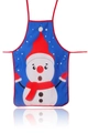 Detailed view of blue Christmas apron featuring a cute cartoon snowman and red ties - 3#-Blue Snowman Pattern