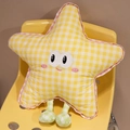 Star-shaped plush pillow with yellow checkered fabric and cute embroidered face - Yellow Plaid Star