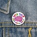 Detailed shot of Let's Talk About Mental Health enamel pin on a denim jacket - XZ4798-Let's Talk About Mental Health