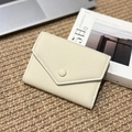 Slim cream lychee grain leather envelope wallet with snap closure for women - Milk White