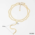 Gold double-layer Y-shaped snake chain necklace with 10mm triangle and 15cm tassel drop - Gold Necklace (D1393)