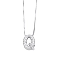 Silver Q alphabet pendant necklace with zircon pavé setting on a delicate box chain - Letter Q / Silver