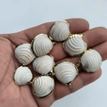 Natural sea shells with gold plated edges and hanging rings held in palm for DIY - No.34 (White Shell - Gold Edging)