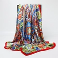Detail of colorful paisley silk scarf with elegant red borders and satin finish - Red Edge Painted Paisley (FT267-6)