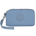 Blue nylon wristlet wallet with zipper closure and circular logo patch on the front - Light Blue