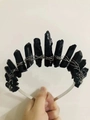 Handmade crown headband featuring black natural crystals and metal wire design - Black + Silver Wire Silver Headband