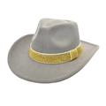 Détail d'un chapeau de cow-boy en feutre de laine gris clair avec ruban à paillettes d'or - M (56-58cm) / Gris clair