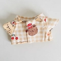 Mini beige kariertes Puppenhemd mit Bär- und Kirschdruck für 17cm Plüschpuppen - Braunes Bären-Karoshemd / Passend für 17cm Puppe