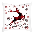 Christmas pillowcase featuring red buffalo plaid reindeer silhouette and snowflakes - White Red Black Plaid Reindeer