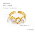 Adjustable 18K gold plated stainless steel ring with luminous stones in retro style - Triple Luminous Moonstones (688)