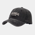 Dettaglio del testo ricamato Los Angeles 1850 su cappellino baseball grigio lavato - Regolabile / Nero