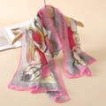 Pink and yellow printed chiffon scarf with baroque gold chain and leopard patterns - Pink Yellow Grey Splicing