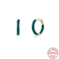 Detail of S925 sterling silver hoop earrings with gold plating and dark green enamel - Gold-Dark Green