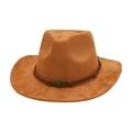 Classic tan suede Western cowboy hat with star emblem and curved brim for outdoor - One Size / Camel