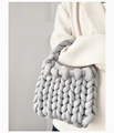 Handmade light grey chunky yarn knitted handbag with thick woven texture for women - Light Gray (Finished)