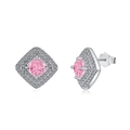 925 silver pink square zircon stud earrings with double row halo of white crystals - Stud Earrings / Pink
