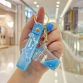 Blue unicorn liquid shaker keychain with silicone strap and floating glitter charms - Blue-Unicorn Milk Tea Cup