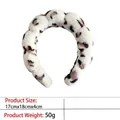 Plush leopard print padded headband for women with soft faux fur texture and white base - 5-flannel White And Brown Leopard Print Headband